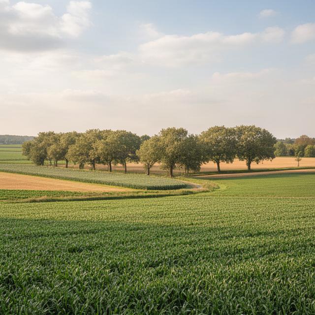 Landbouwpercelen aan de Beekseweg bij 's-Heerenberg met groene gewassen en bomen langs het coulisselandschap
