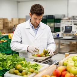 Nifo Altundag, kwaliteitsmanager, controleert landbouwproducten in een werkruimte